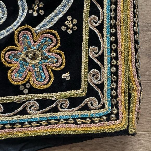 Vintage Carol Horn Workshop Beaded Elephant Vest Black Velvet M-L Festival Boho - Picture 5 of 11